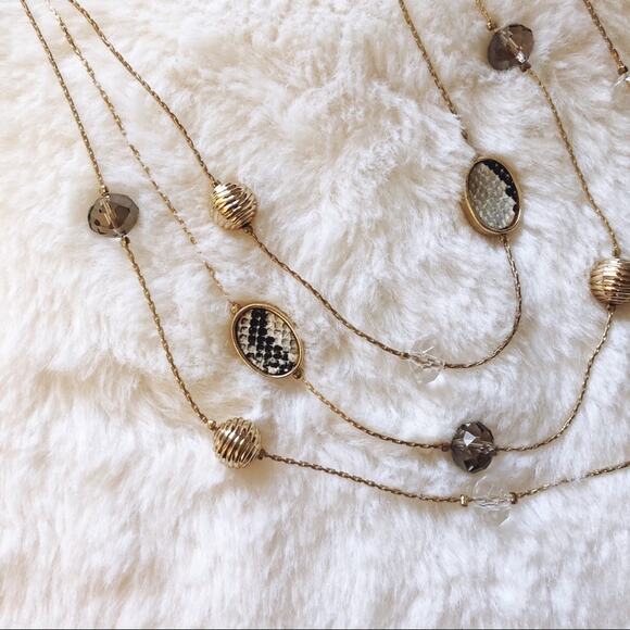 Ann Taylor Gold Snake Print Illusion Necklace - Picture 2 of 9